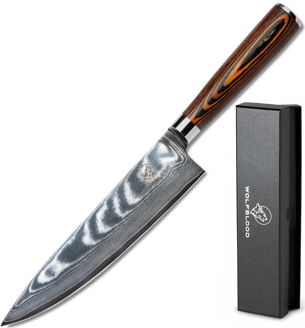 Wolfblood Damastmesser Küchenmesser XL(32cm) Profi-Kochmesser aus 67 Lagen Damaststahl & VG10 Allzwe