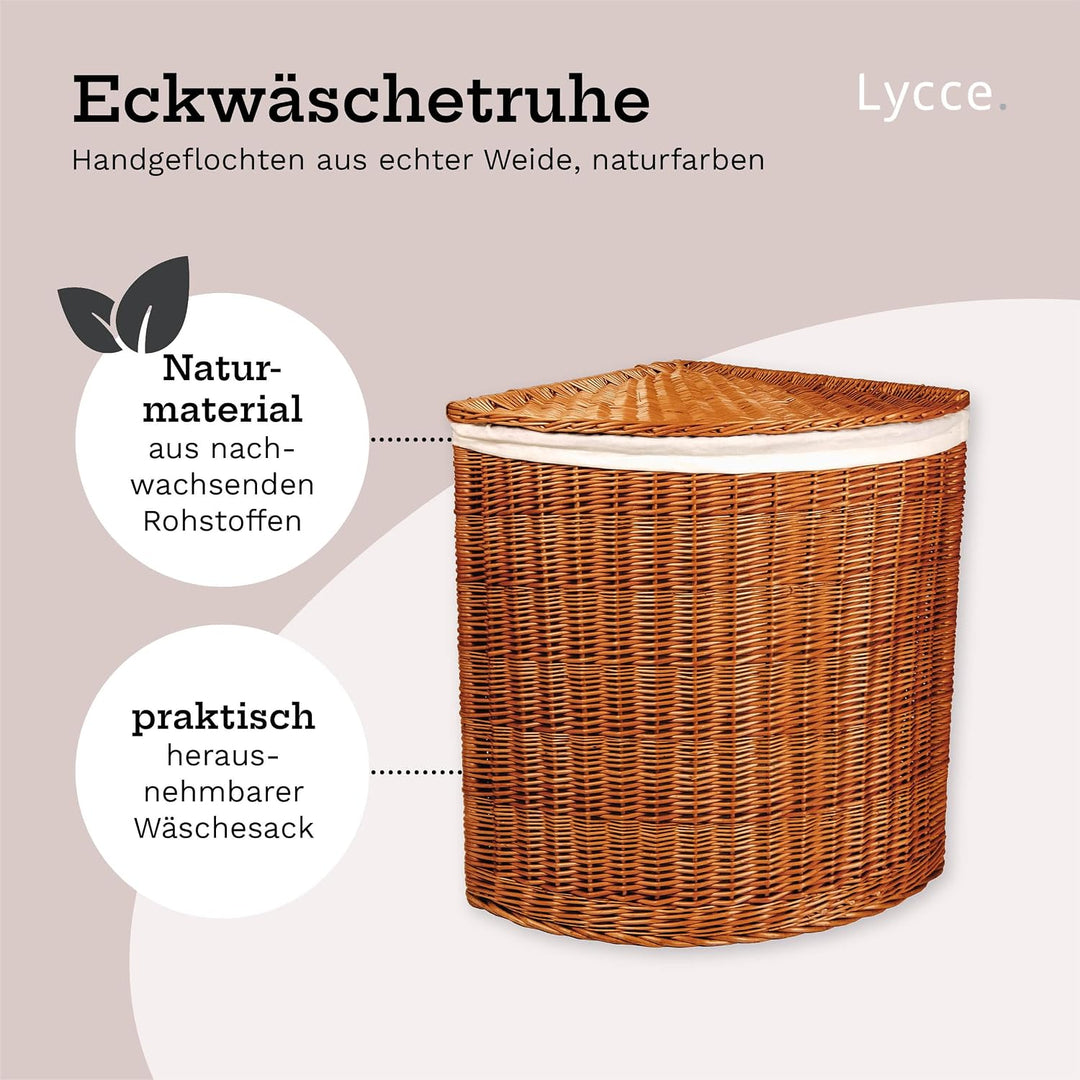 Lycce Wäschekorb mit Deckel 125 l Eckwäschekorb Weide natur Gr. 2 Grösse 2, Grösse 2