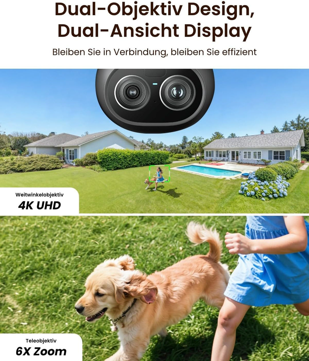 Reolink 4K 8MP Wi-Fi 6 PTZ Überwachungskamera Aussen mit Dual-Objektiv, Auto-Tracking-Zoom, Personen