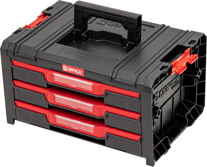 Qbrick System Werkzeugkoffer Werkzeugkasten Leer Werkzeugkiste PRO Drawer 3 Toolbox 2.0 Basic Schwar