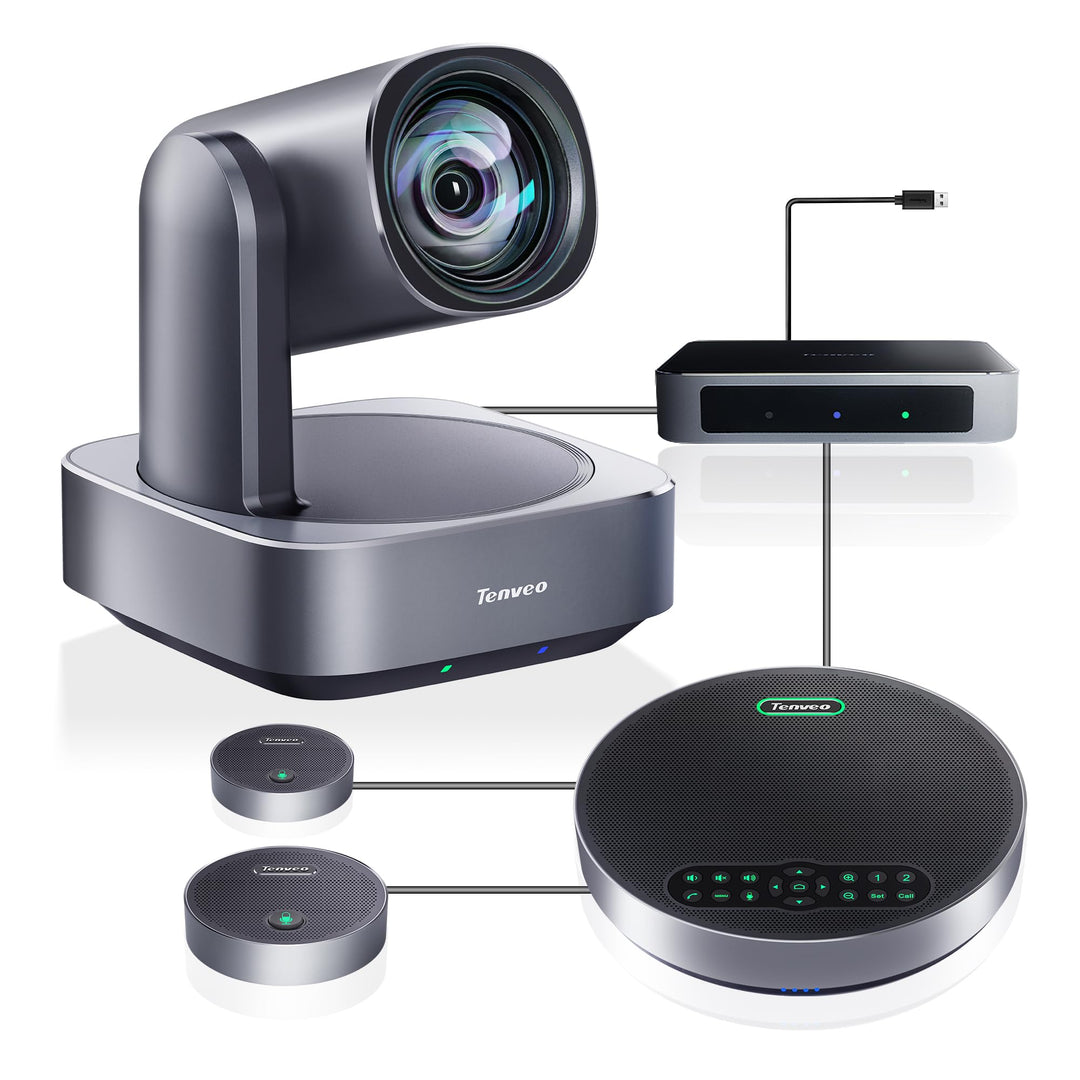 Tenveo 4K PTZ-Konferenzkamera mit Bluetooth-Freisprecheinrichtung 2 Erweiterungsmikrofone 12-facher