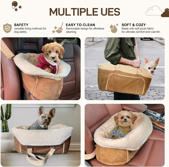 Warm Hunde Autositz Mittelkonsole für Kleine Hunde Hundekorb Hundebett Auto unter 6 kg, Gemütlich Hu