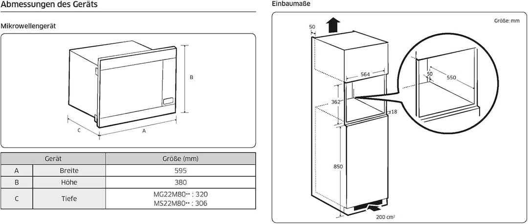 Samsung MG22M8274AT/E1 Einbau-Mikrowelle mit Grill Edelstahl