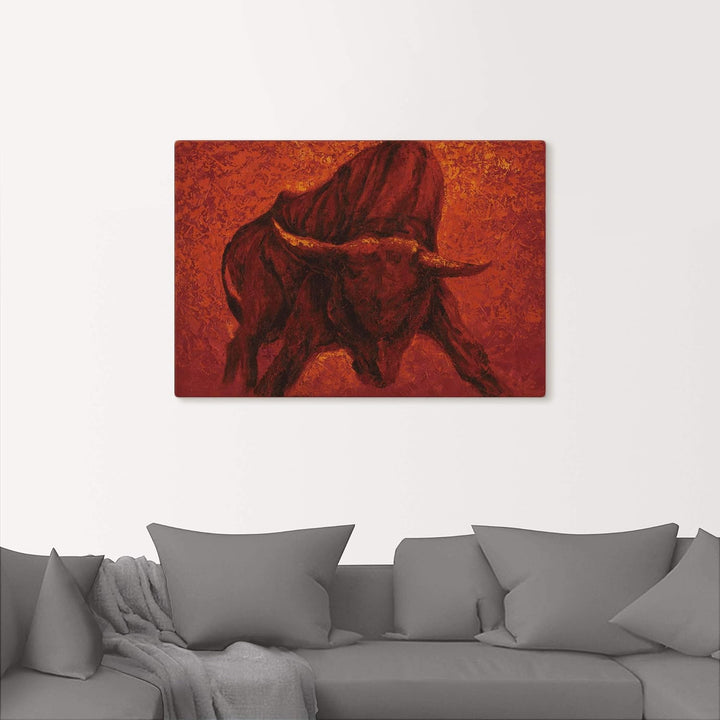 Artland Leinwandbild Wandbild Bild auf Leinwand 100x70 cm Wanddeko Stier Tiere Spanien Stierkampf Ka