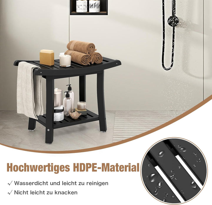COSTWAY Duschbank Bad, Sitzbank mit Ablage, Badhocker 170 kg belastbar, Badezimmerbank Duschstuhl, D