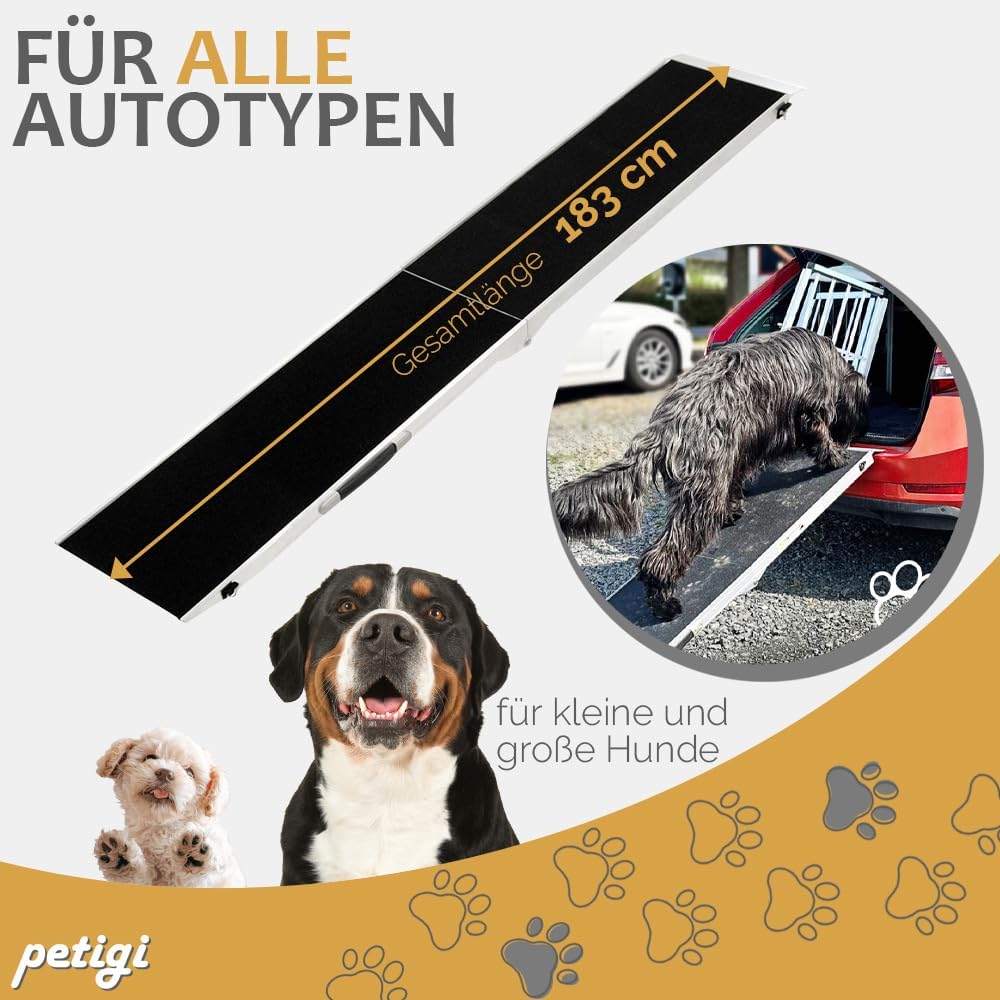Petigi Auswahl Hunderampe für Auto, Aluminium, Hunde Rampe, Hundetreppe, SUV, rutschfest, Belastbark