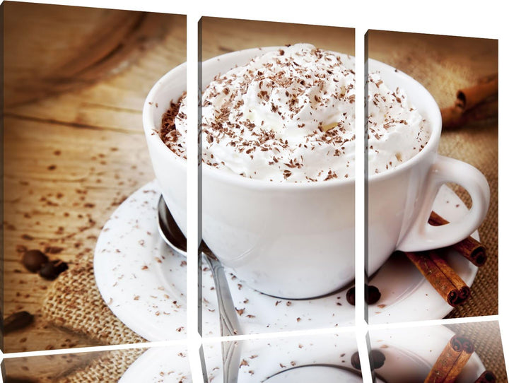 Kaffe mit viel Creme als 3-Teiler Leinwandbild 120x80 Bild auf Leinwand, XXL riesige Bilder fertig g