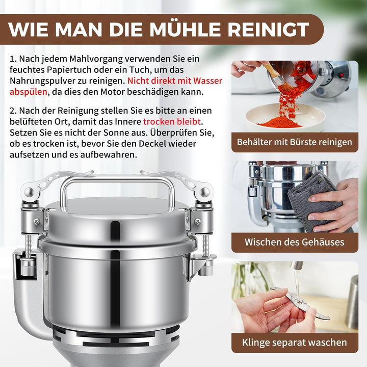 Elektrische Getreidemühle Mühle, 200g Kommerzielle Gewürzmühle 800W Edelstahl Pulverisator Trockenma