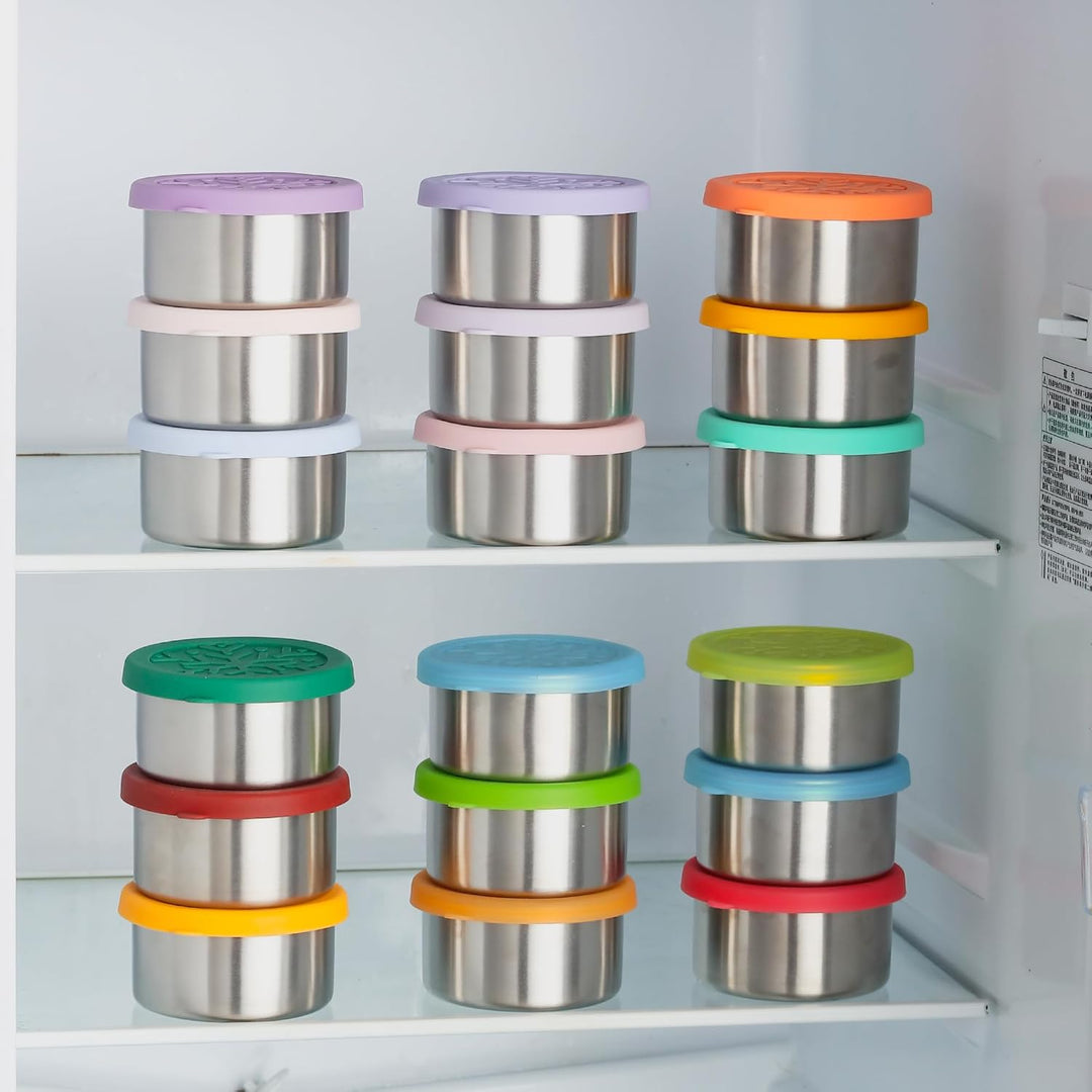 Misichao 3 kleine Lebensmittelbehälter mit Silikondeckel, 220 ml, Edelstahl, Snackboxen, wiederverwe
