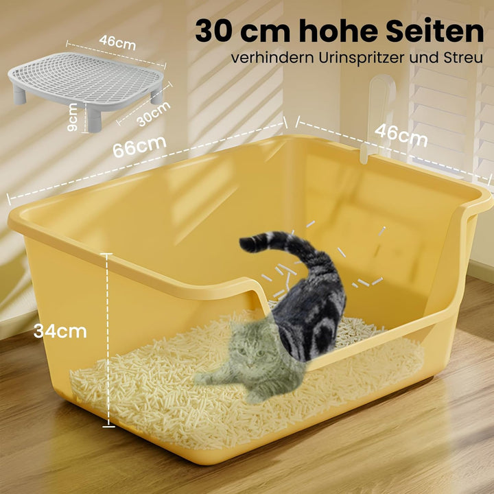 XXL Katzenklo Gross offene Katzentoilette (97L) – 65x45x33 cm Mit Hohem Rand, Auslaufsicherer Matte