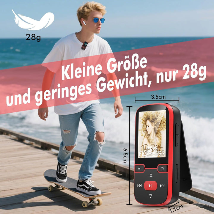 64GB mp3 Player Bluetooth 5.3 mit Clip,Music MP3-Player Kinder HiFi-Sport-Musikplayer, 1,5 Zoll MP3-
