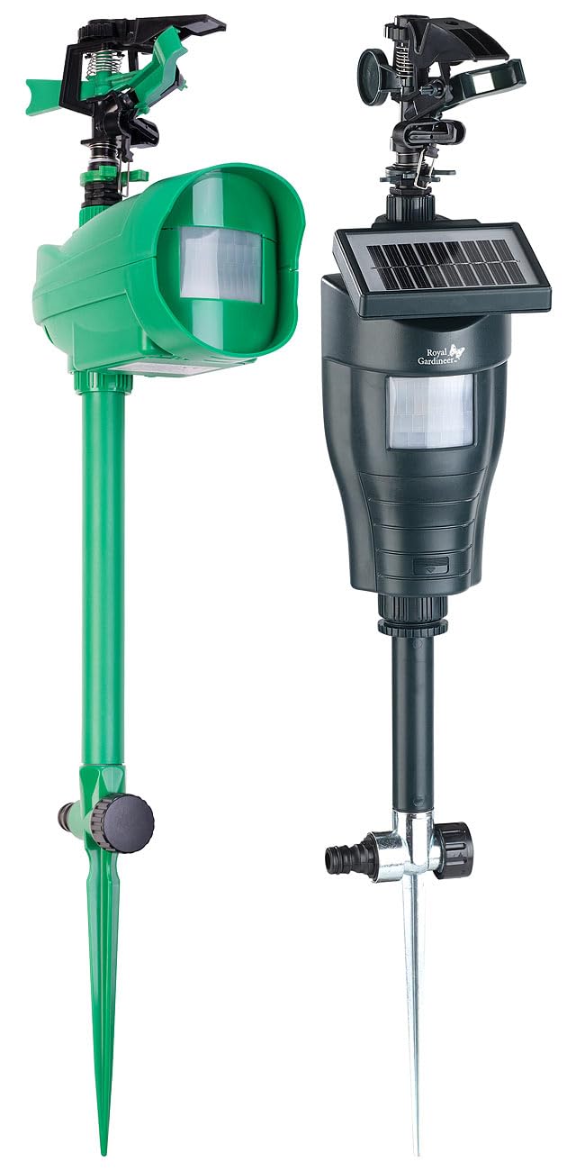 Royal Gardineer Katzenvertreiber Wasser: Wasserstrahl-Tierschreck mit PIR-Sensor, Batterie & Solar (