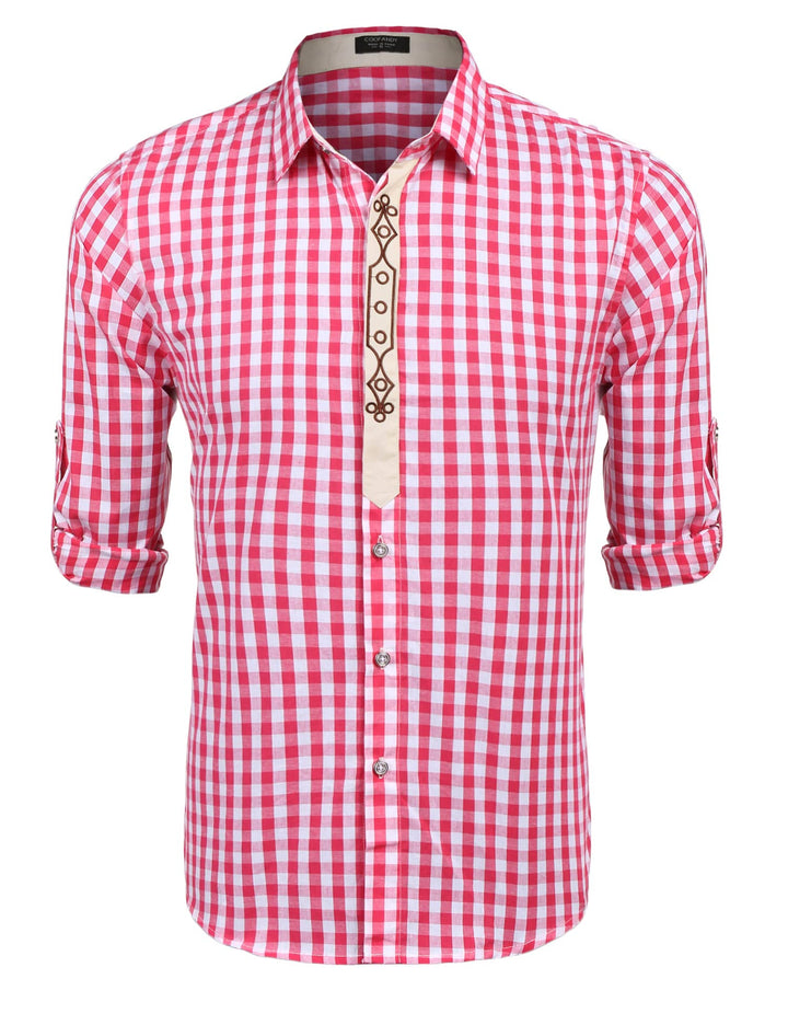 COOFANDY Herren Langarm Trachtenhemd Karriert Oktoberfest Hemd Regular Fit Karohemd Freizeithemd Pla