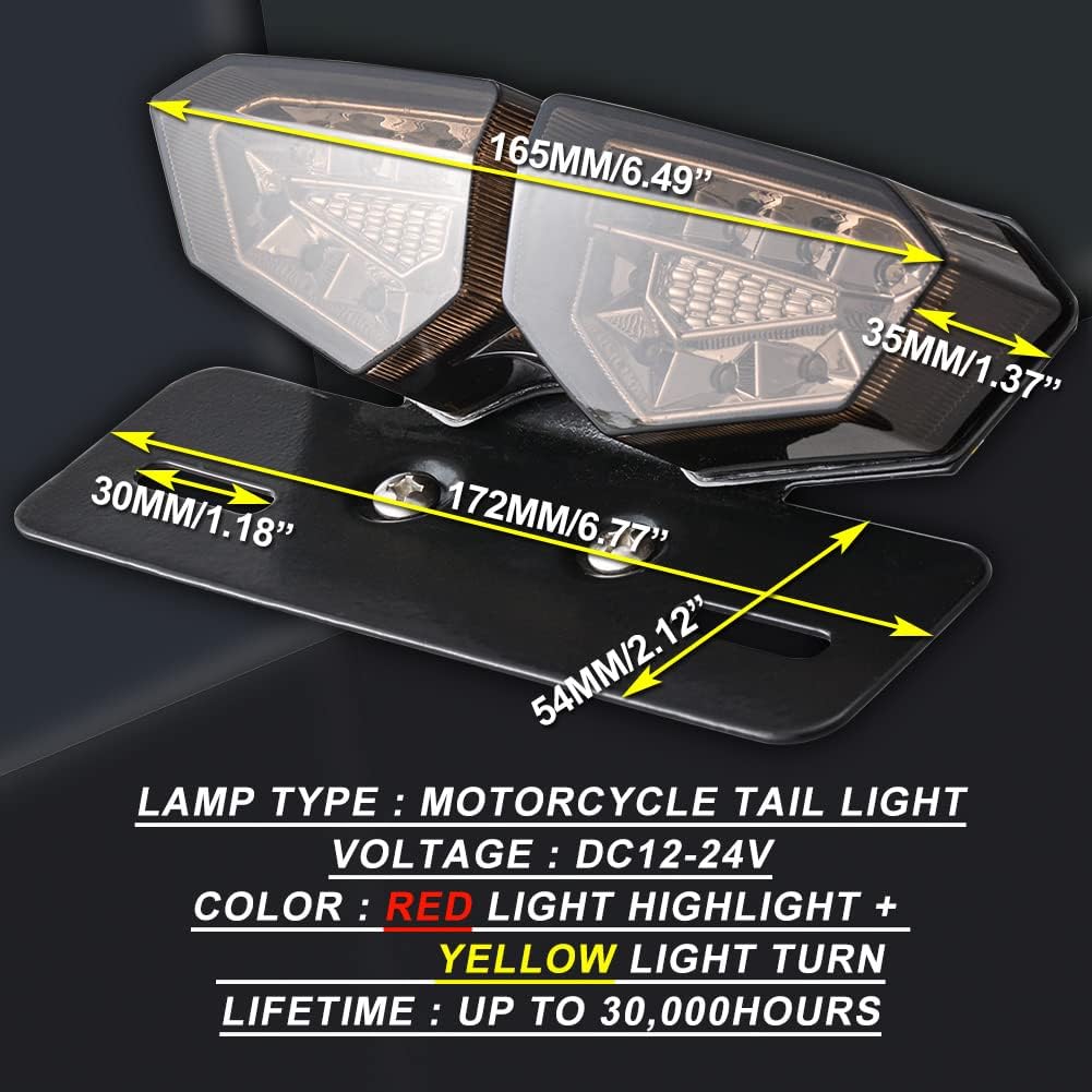 KATUR Universal Motorrad Integriertes Bremslicht RüCklicht Blinker Kennzeichenbeleuchtung (Rauch Lin
