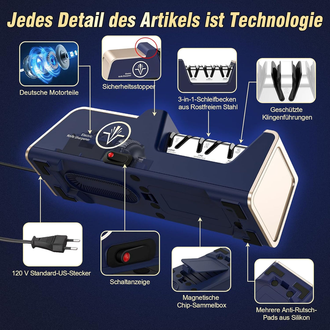 Professioneller elektrischer Messerschärfer mit 100% Diamant-Schleifmitteln und Präzisionswinkelführ