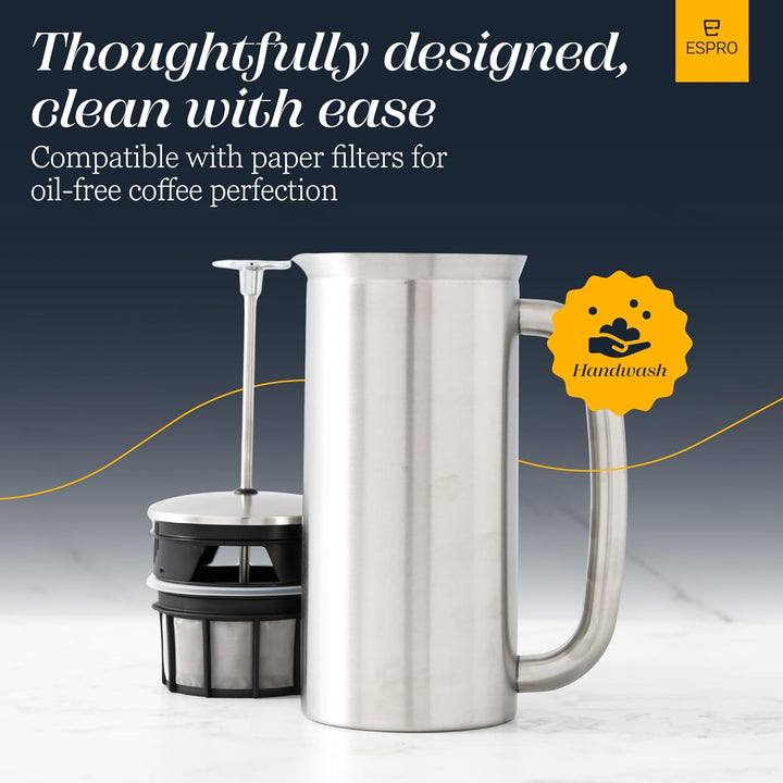 ESPRO 1118C2 Coffee Press P7-18 oz, Double Wall Vacuum Insulated, Brushed Stainless Steel, 530 ml 53