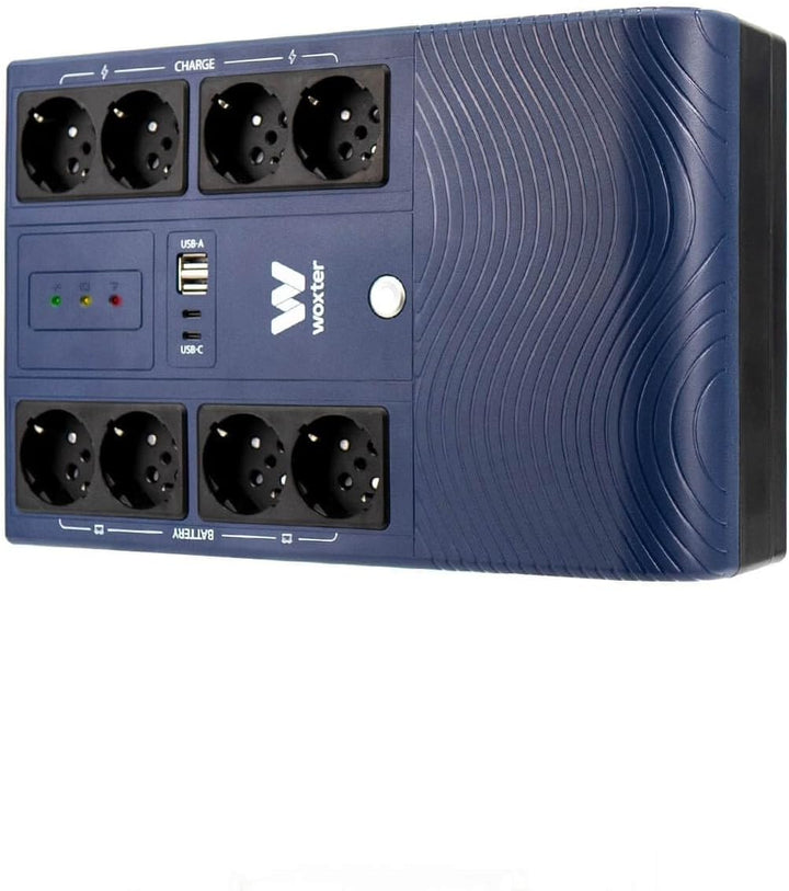 Woxter Multibase USV, 1200 VA/720 W, unterbrechungsfreie Stromversorgung, 8 Schuko-Steckdosen, 4 USB