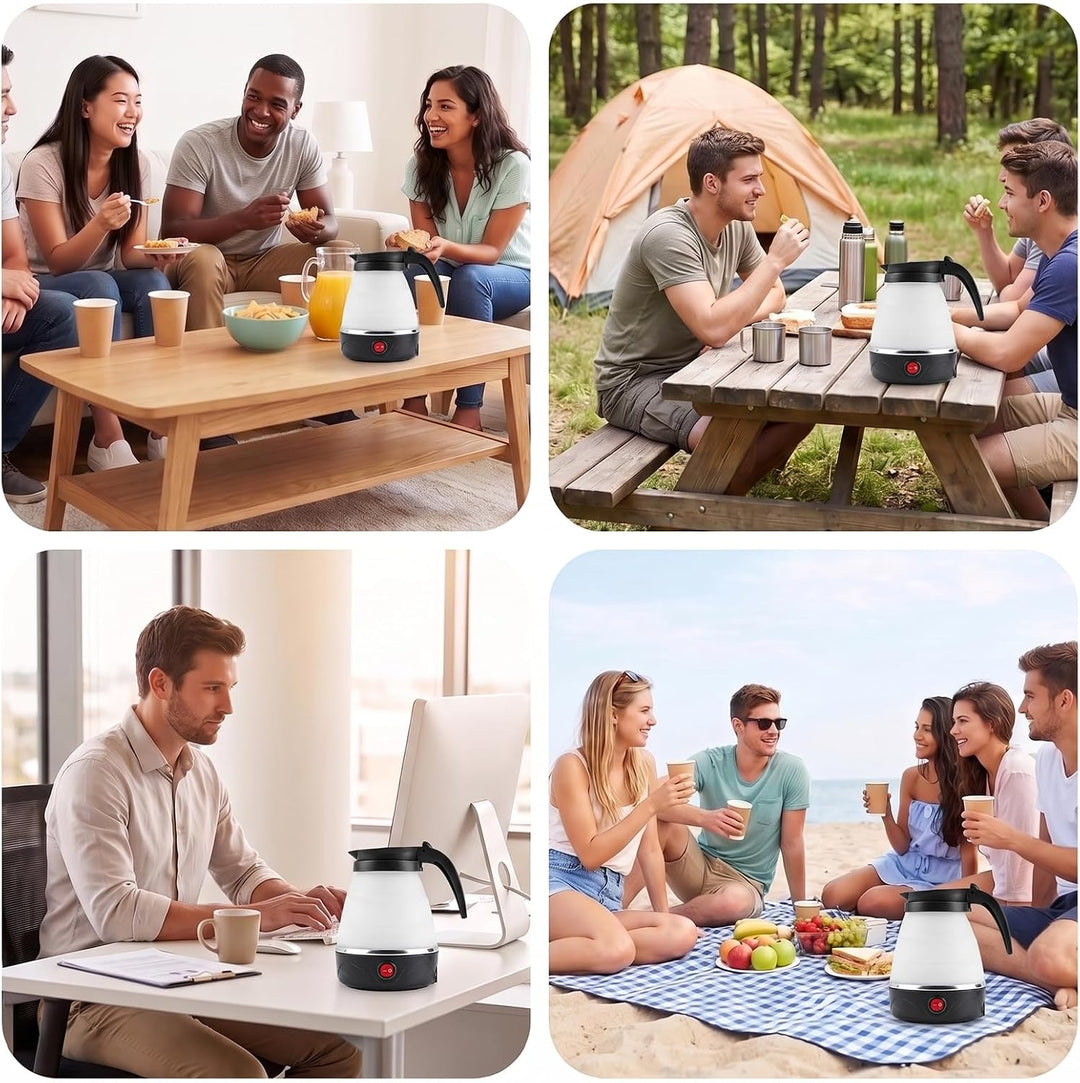Faltbarer Wasserkocher 0,6L, 750W Reisewasserkocher mit Edelstahlboden, Silikon Camping Teekocher mi