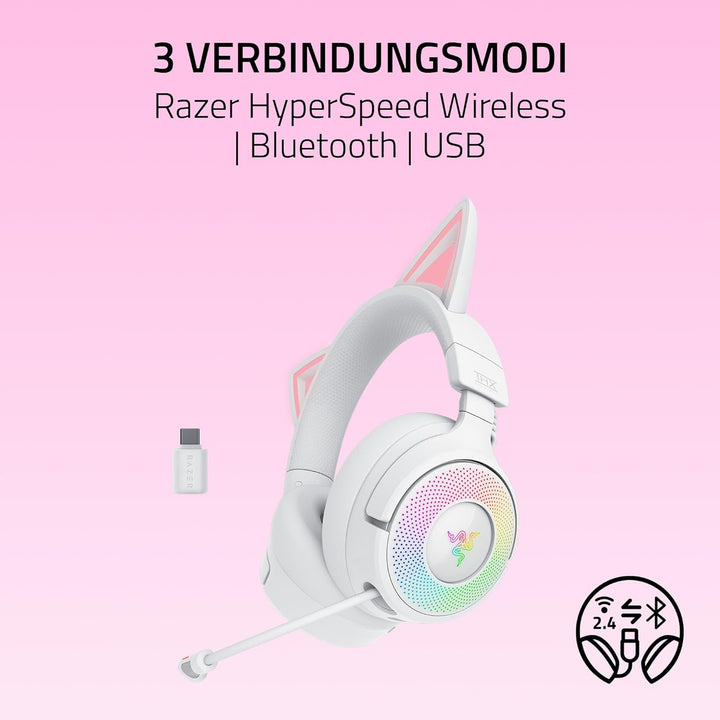 Razer Kraken Kitty V3 Pro - Kabelloses RGB-Kitty-Headset für Gaming - Reaktive Streaming-Katzenohren