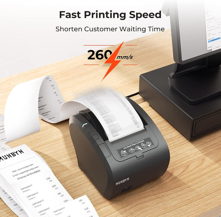 MUNBYN Thermodrucker Bondrukcer P047 mit Einzel-USB-Anschluss, 80mm POS-Drucker, WiFi Thermodirektdr