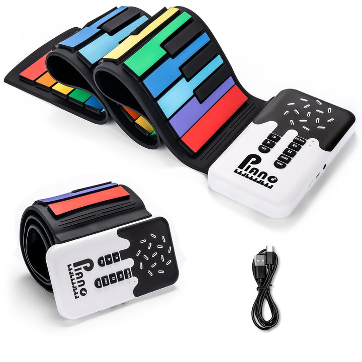 POGOLAB 49 Tasten Roll up Faltbares Piano Klavier für Anfänger, Regenbogen Electronic Keyboards mit