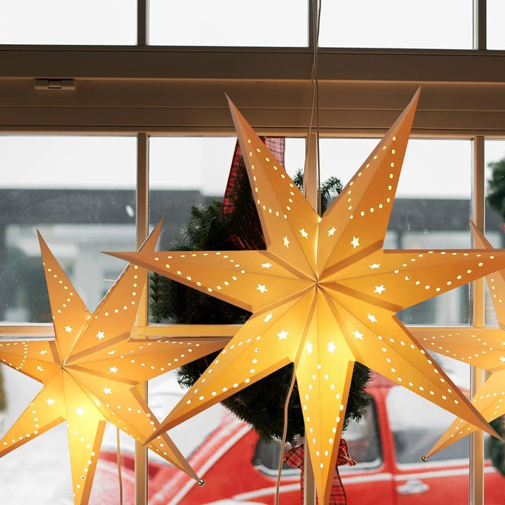 SALCAR 55cm LED Papierstern Beleuchtet zum Aufhängen, Advents Leuchtstern Fenster mit Warmweiss E14