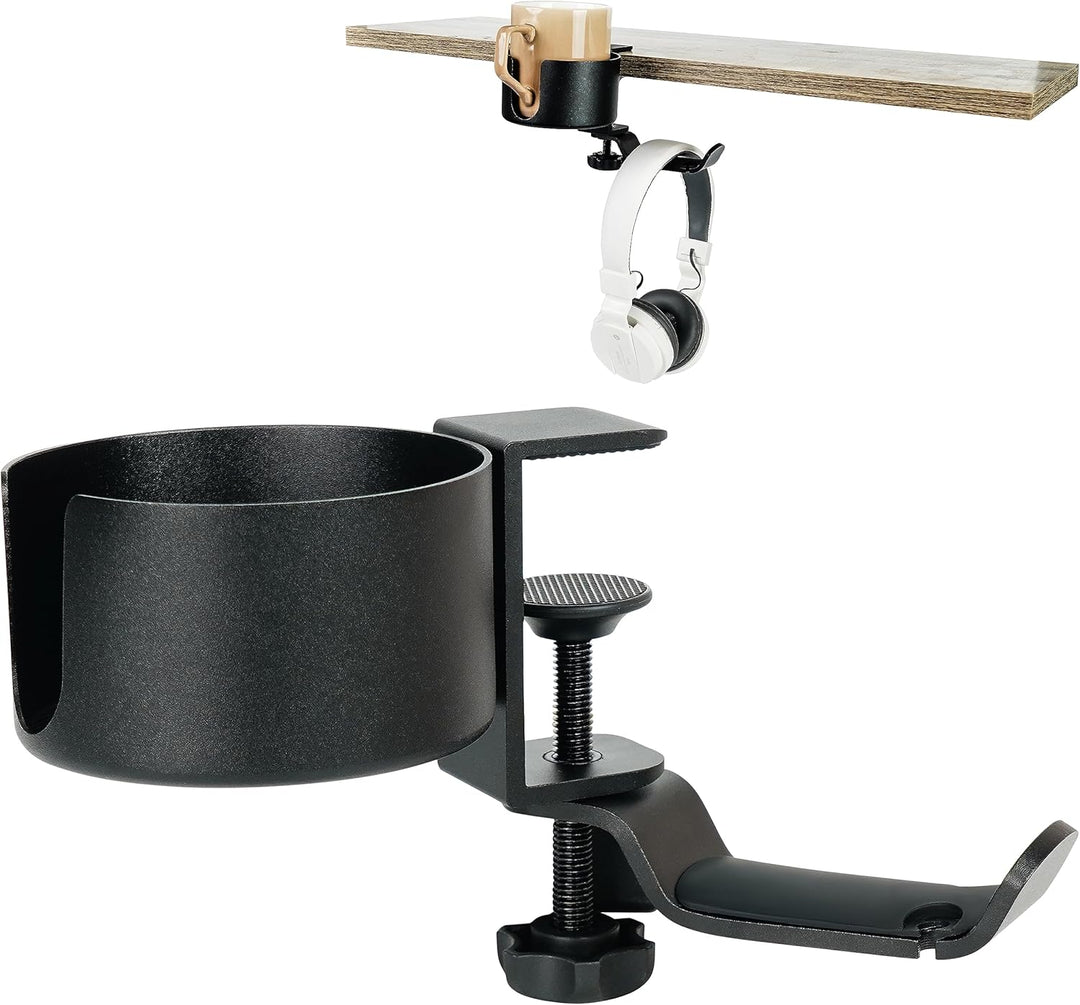 BELLE VOUS 2-in-1 Headset Halterung & Getränkehalter Tisch Set - Multifunktionaler Untertisch-Kopfhö