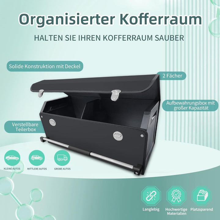 Premium Leder Auto Kofferraum Organizer mit Deckel & Stabilem Griff | 45L Multifunktionale Kofferrau