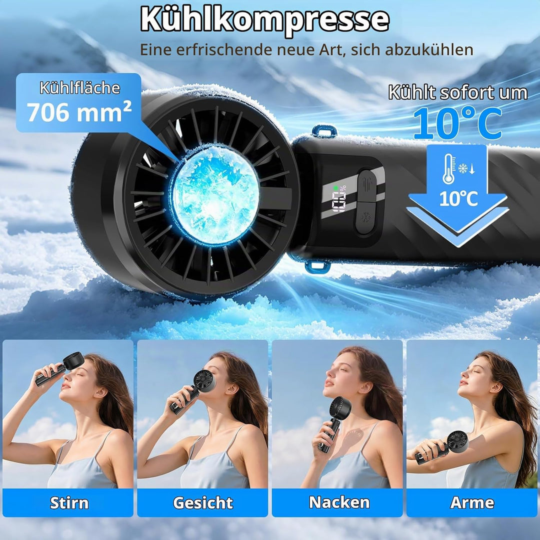 ELZO Tragbarer Turbo Handventilator mit Kühlfunktion,5000mAh Aufladbar 4 in 1 mini Ventilatoren,24H