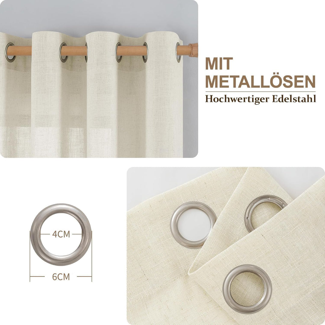 CUCRAF Leinen Gardinen mit Ösen Landhausstil Voile Vorhang Halbtransparent Gardinen für Schlafzimmer