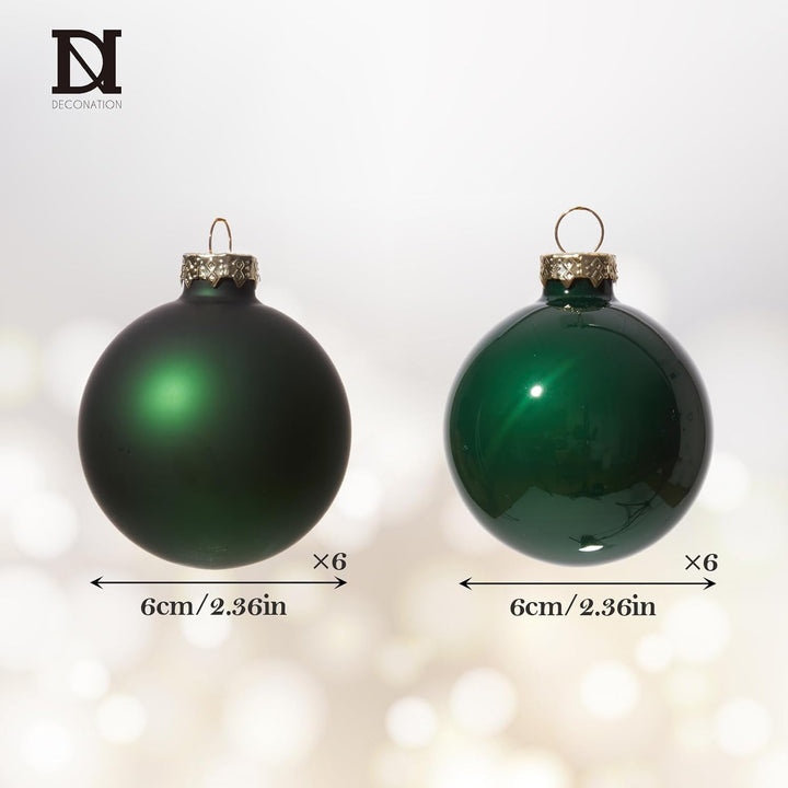 DN DECONATION Weihnachtskugeln Set, 12-teilig - Grüne Glaskugeln 6cm Matt &amp; Glänzend, Moderne Christ