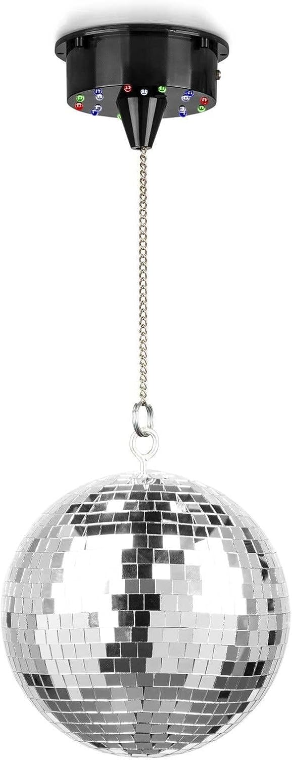 Fuzzix MB20ML - Discokugel mit Motor und LED, 20 cm Diskokugel mit Antrieb, Batterie, Disco Ball, Sp