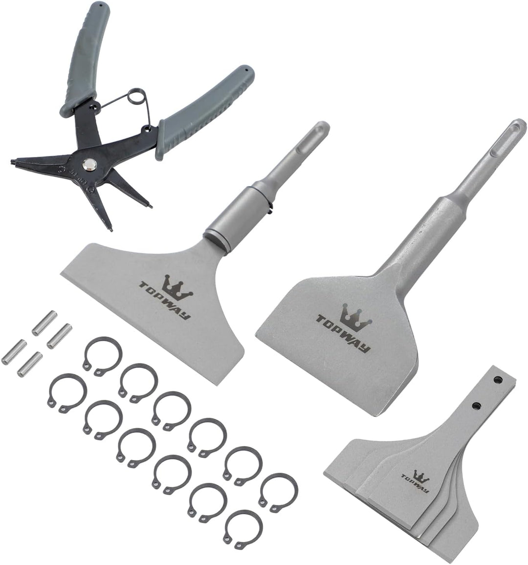 TOPWAY Satz mit 6 Stück SDS-Plus Spachtelmeissel 3 Zoll + 4 Zoll Bodenschaber Fliesen Entfernung Mei