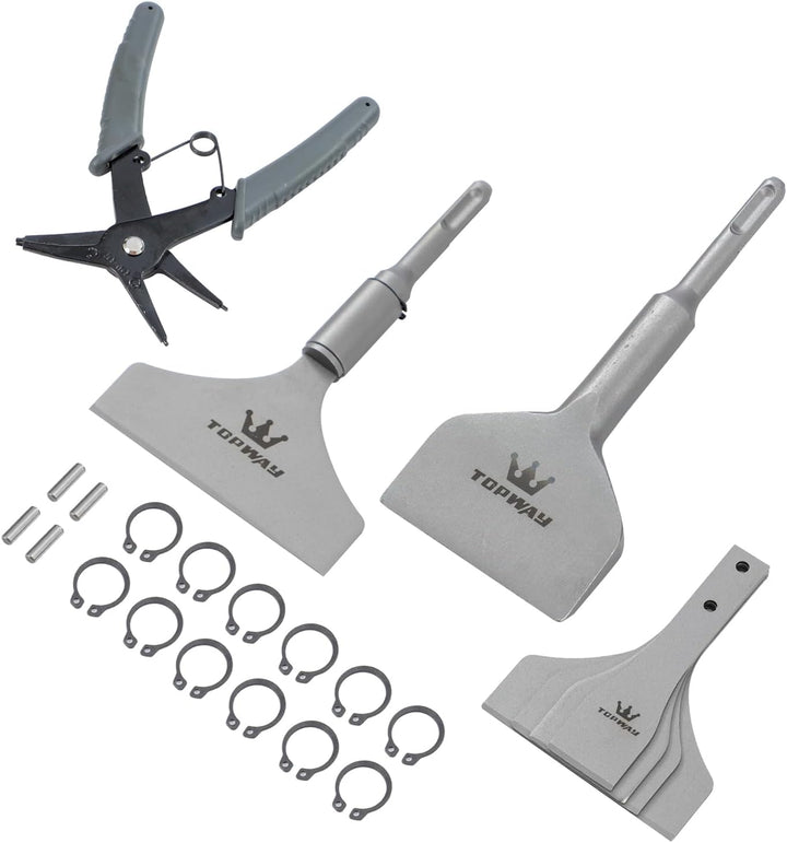 TOPWAY Satz mit 6 Stück SDS-Plus Spachtelmeissel 3 Zoll + 4 Zoll Bodenschaber Fliesen Entfernung Mei