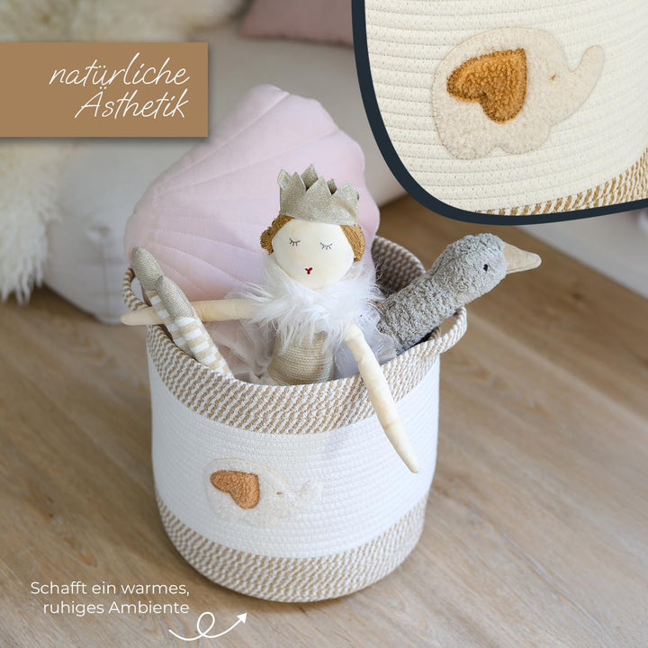 HMF Aufbewahrungskorb mit Griffen, Korb für Kinderzimmer aus Baumwolle | Elefant | 30,5 x 30,5 cm