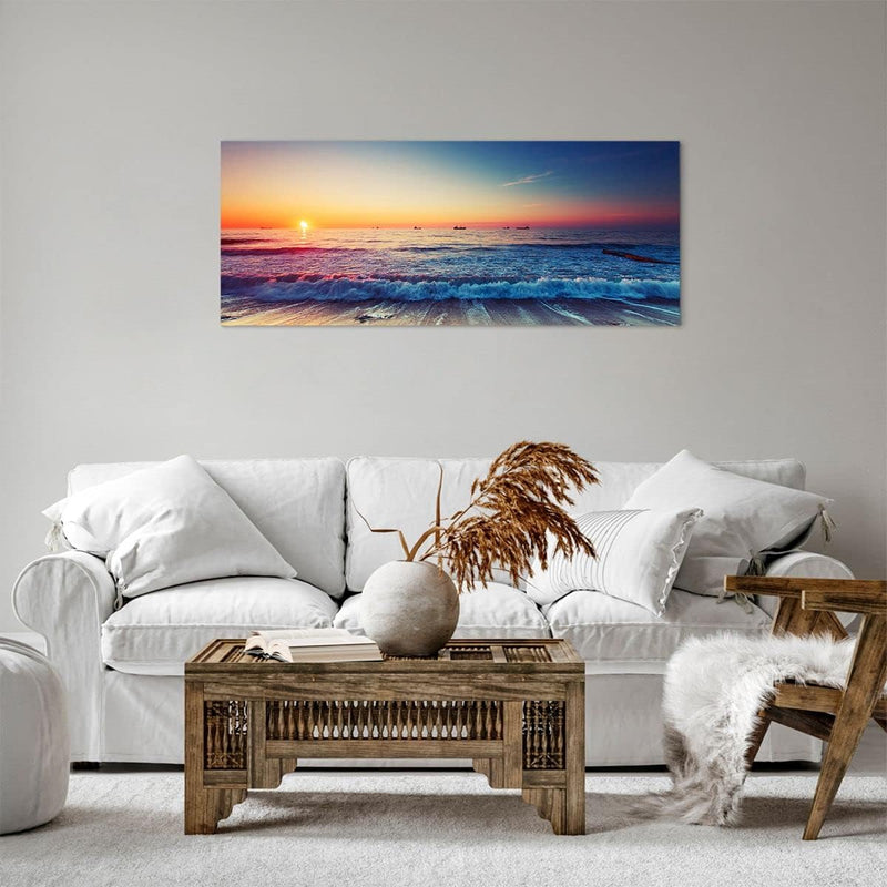 Panorama Bilder auf Leinwand 100x40cm Leinwandbild Meer Strand Welle Gross Wanddeko Bild Schlafzimme