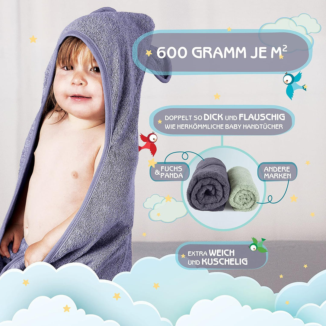 Kapuzenhandtuch Baby EXTRA dick, warm &amp; weich | 75x75cm Babyhandtuch mit Kapuze (100% Bambus) | Baby