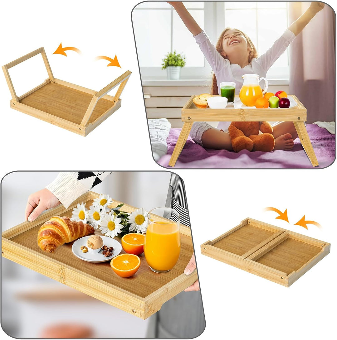 Betttablett Tisch mit klappbaren Beinen, Bambus Frühstück im Bett Essen, Servieren oder Verwendung a