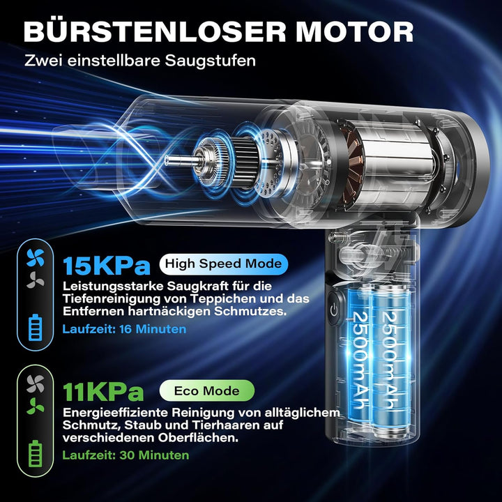APPS2Car Handstaubsauger Akku Für Auto, 15000PA Mini Akku Auto Staubsauger Stark mit Digitalanzeige,