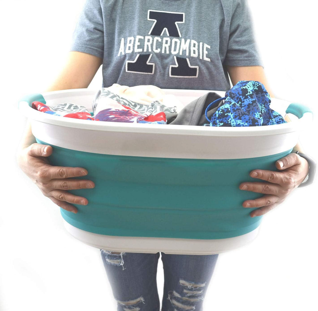 SAMMART 28L Set of 2 Collapsible Laundry Basket (Hellblau, 2) Hellblau 2, Hellblau 2