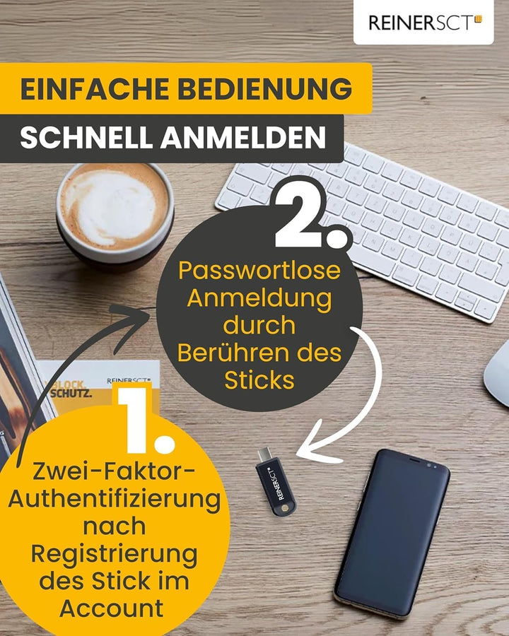 REINER SCT FIDO Stick Pro USB-C Sicherheitsschlüssel | FIDO2- & U2F-kompatibel. Passwortlose Anmeldu