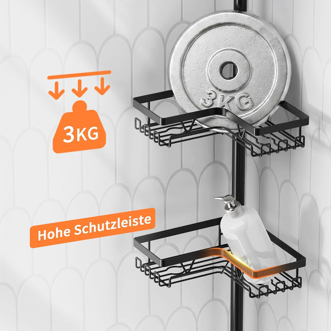 Kegii Teleskop Duschregal Teleskopregal Bad Duschablage Eckregal für Dusche und Badewanne Schwarz Sc