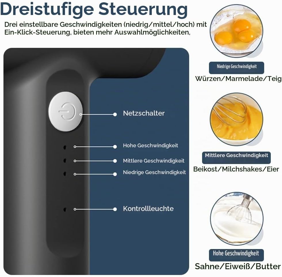 Drahtloser elektrischer Lebensmittelmischer 3-Geschwindigkeiten Eierklopfer USB Wiederaufladbare Han