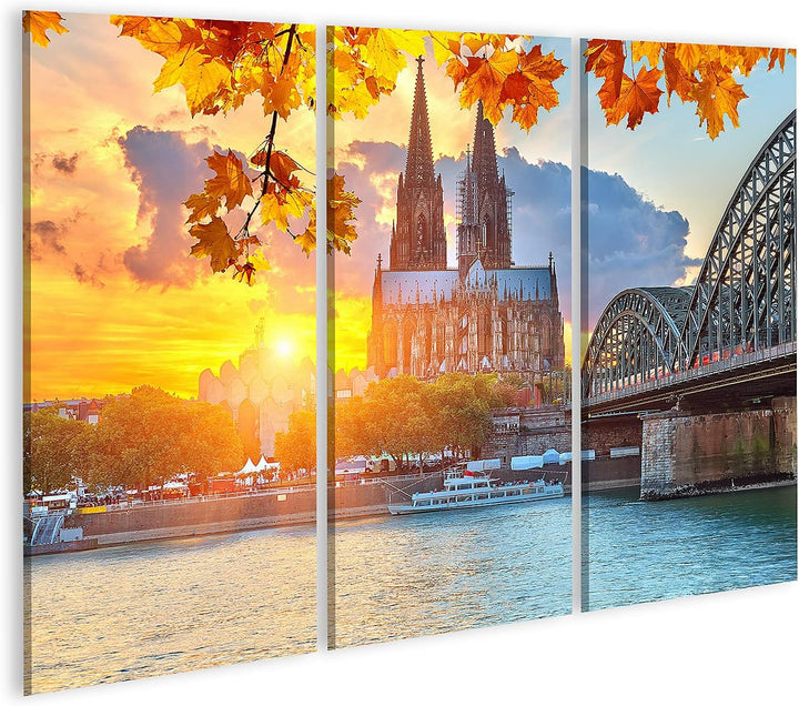 islandburner Bild auf Leinwand Köln Bei Sonnenuntergang Bilder Wandbilder Poster Leinwand 130x80cm -