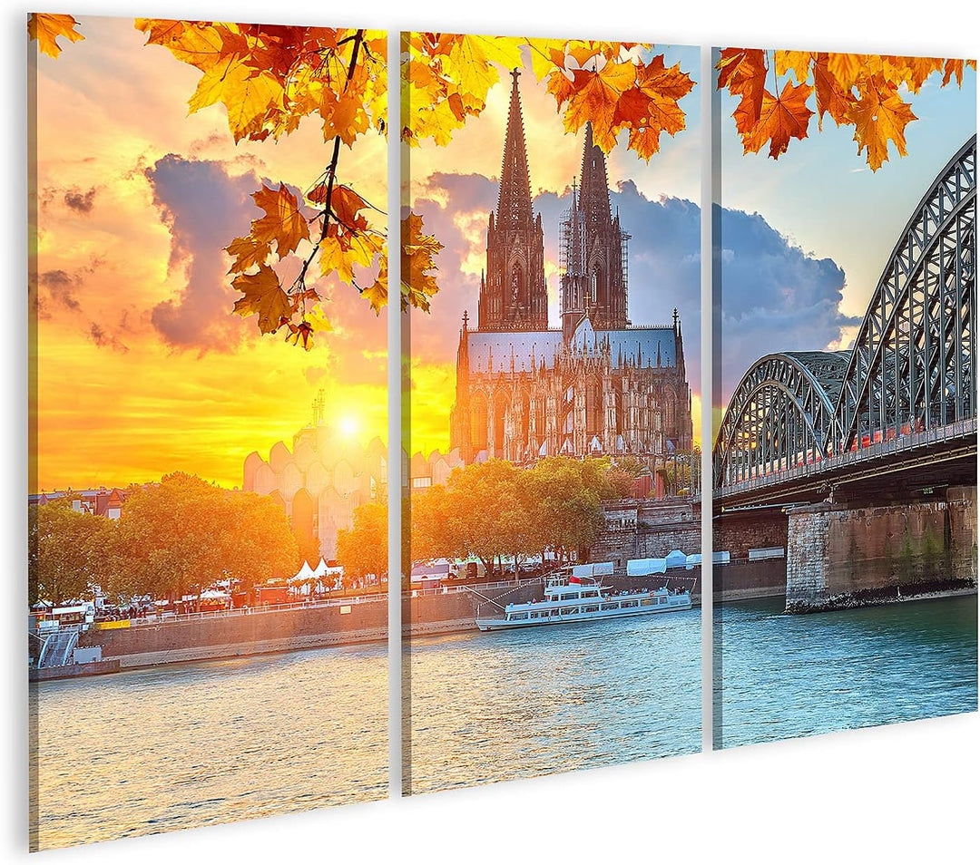islandburner Bild auf Leinwand Köln Bei Sonnenuntergang Bilder Wandbilder Poster Leinwand 130x80cm -