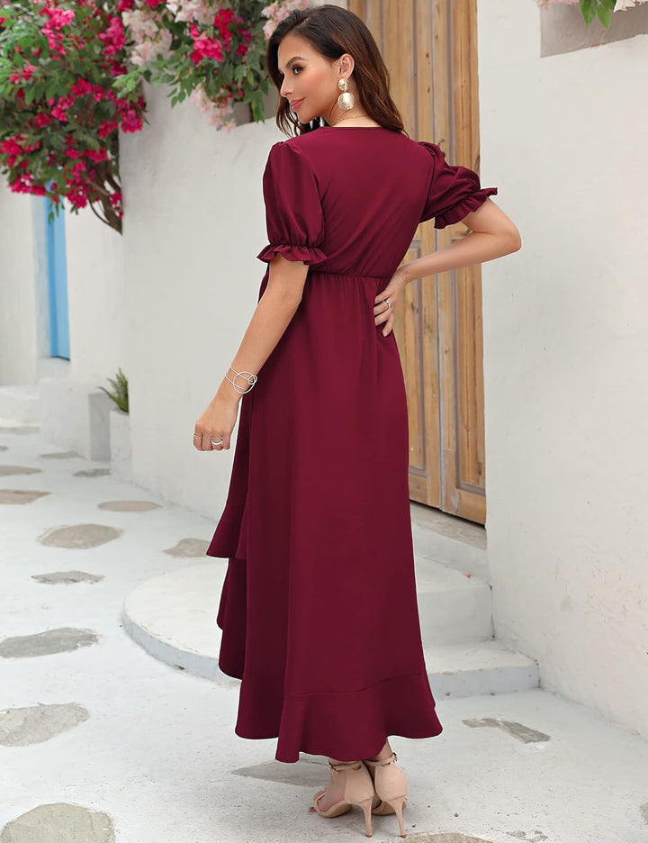 KOJOOIN Damen Umstandskleid V-Ausschnitt Stillkleid Kurzarm Schwangerschaftskleid mit Rüschen Blumen