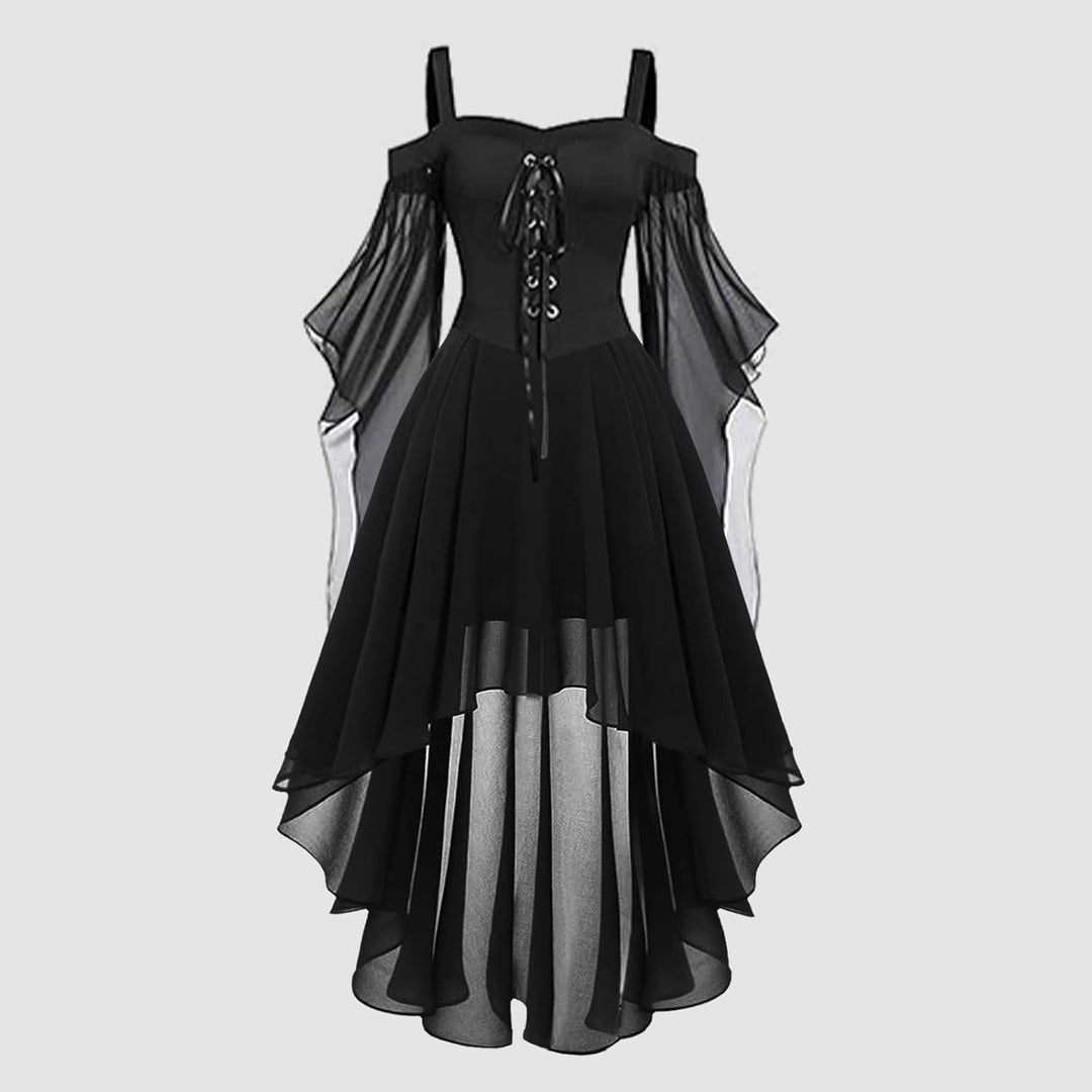 Halloween Kostüm Damen Gothic Kleid Mittelalter Gebundene Taille Hexenkostüm Vampir Renaissance Trom