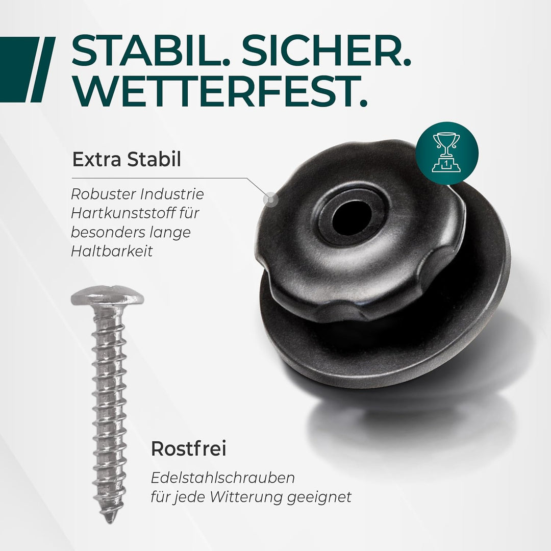 30 Rundknöpfe mit Schrauben - Planenknöpfe - perfekt zum Befestigen von Anhängernetzen und Planen 30