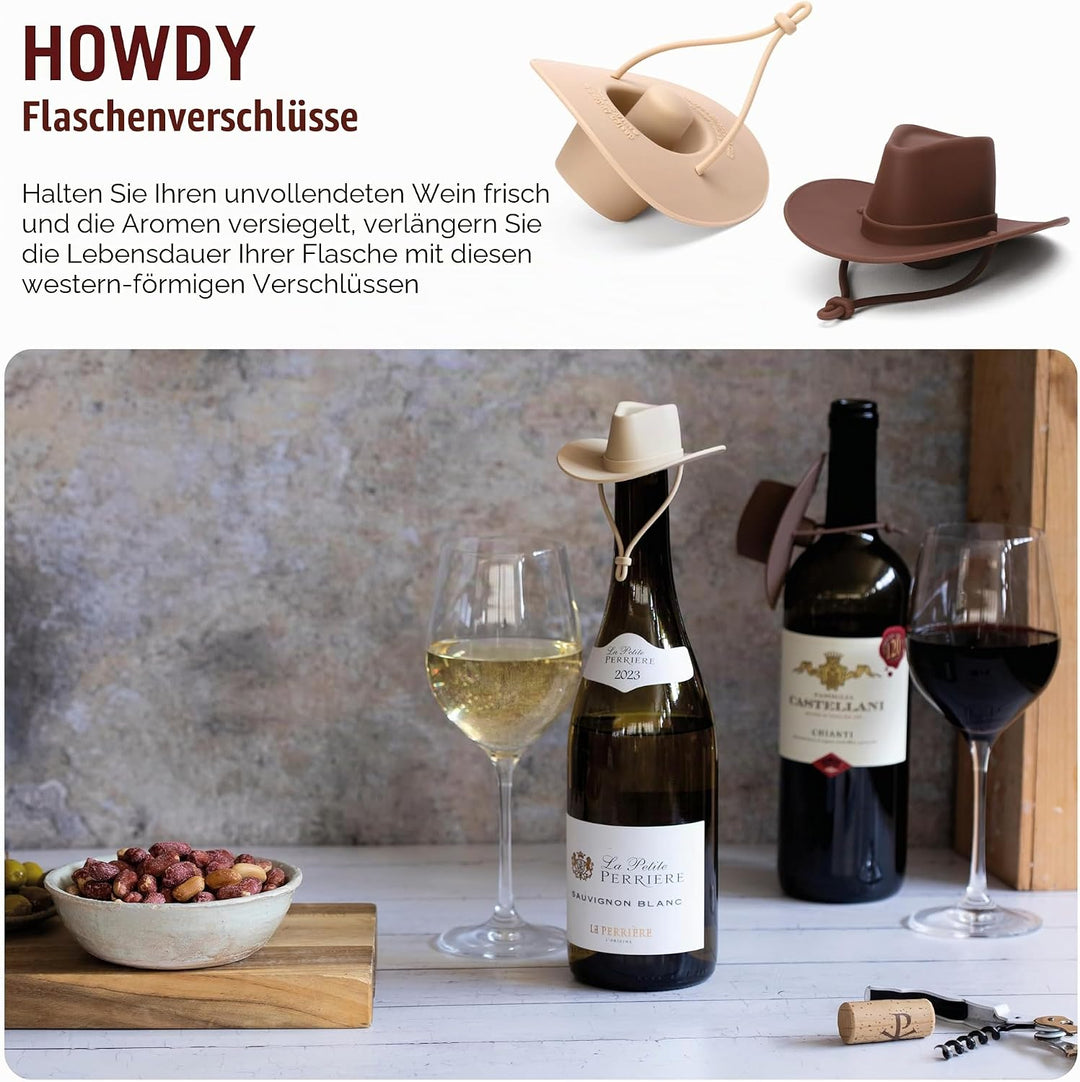 Monkey Business Howdy Weinstopfen mit Cowboyhut, lustiger Silikon-Flaschenverschluss, hält Wein fris