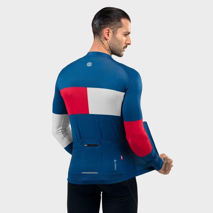 SIROKO M2 Radtrikot Herren Langarm Slim Fit Aerodynamische Fahrradbekleidung M Blau/Rot, M Blau/Rot